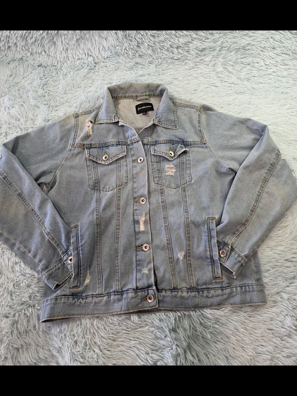 Stradivarius Light Blue Distressed Denim Trucker Jacket Size L